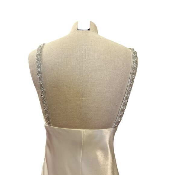 Vintage DJ Nights by Laura Ryner Ivory Metallic Gown With Beaded Straps Empire W - Picture 4 of 9